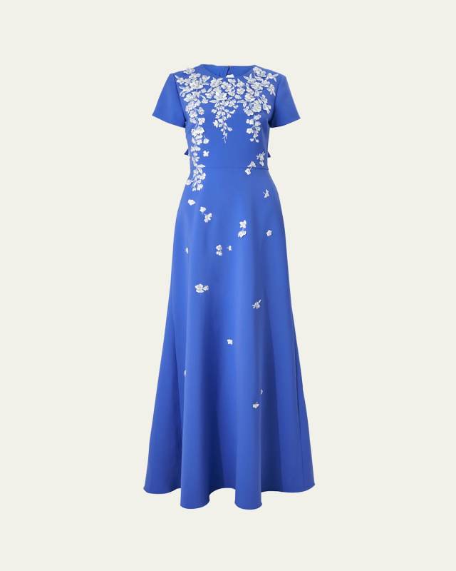 Bow-Embellished Embroidered Applique Gown